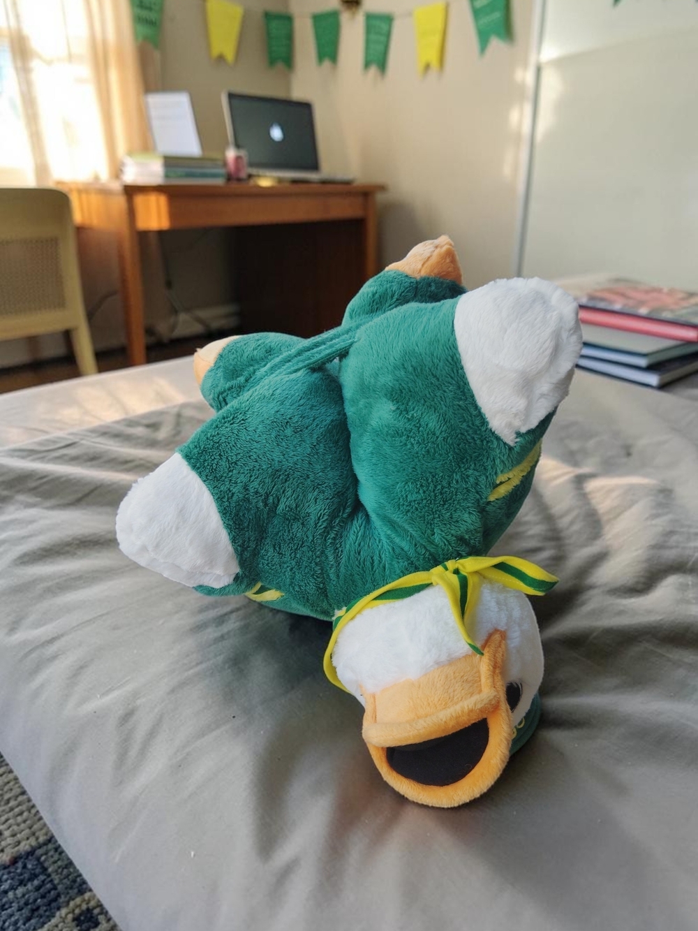 Green and White Plush Duck Pillow - Soft Decorative Cushion